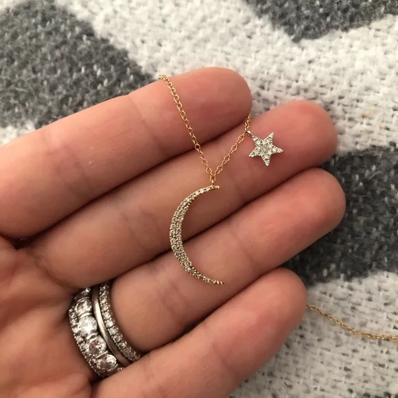 Meira T 14K Rose Gold Diamond Moon Star Necklace - Picture 6 of 15